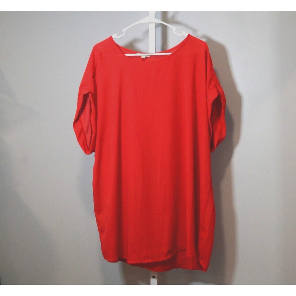 Zenana Outfitters 3X Red Pullover Blouse Drop Shoulder Roll Sleeves Round Neck